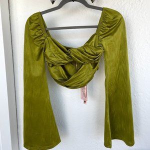 WRAP ME UP FLARED SLEEVE CROP TOP IN OLIVE